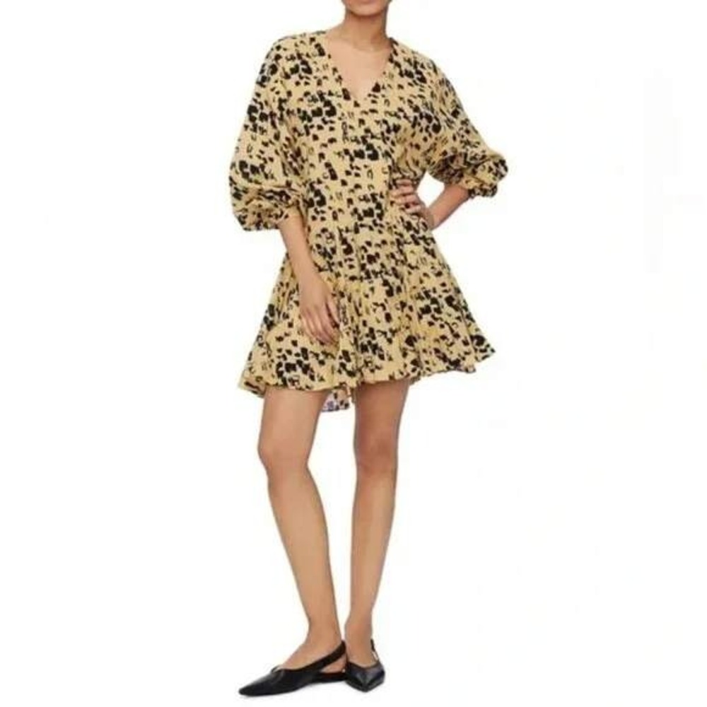 ANINE BING Peyton Cotton Dress in Painterly Leo Leopard Print Size Medium